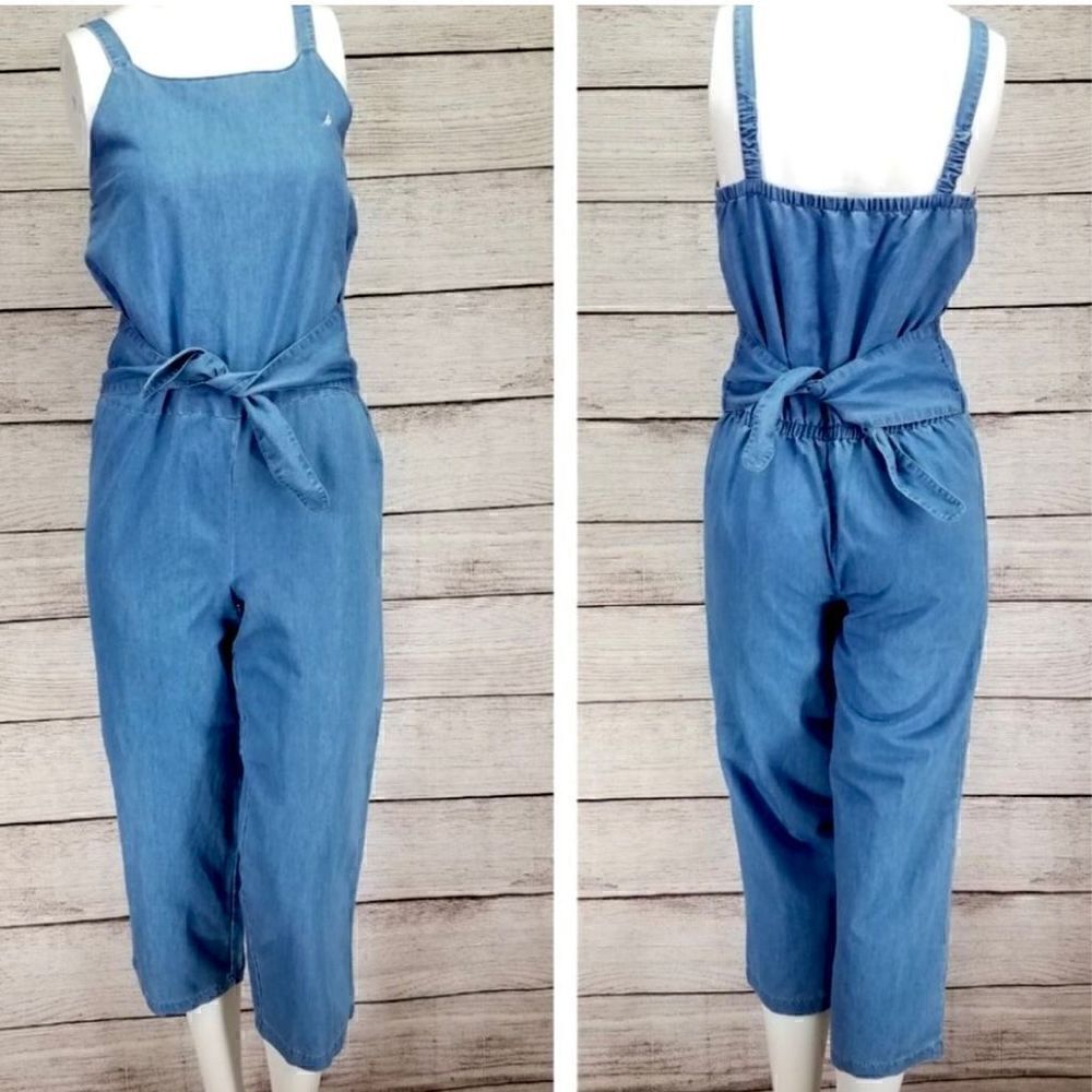 Nautica Girls Chambray Blue Tie Front Sleeveless Jumpsuit Romper Size M 8/10